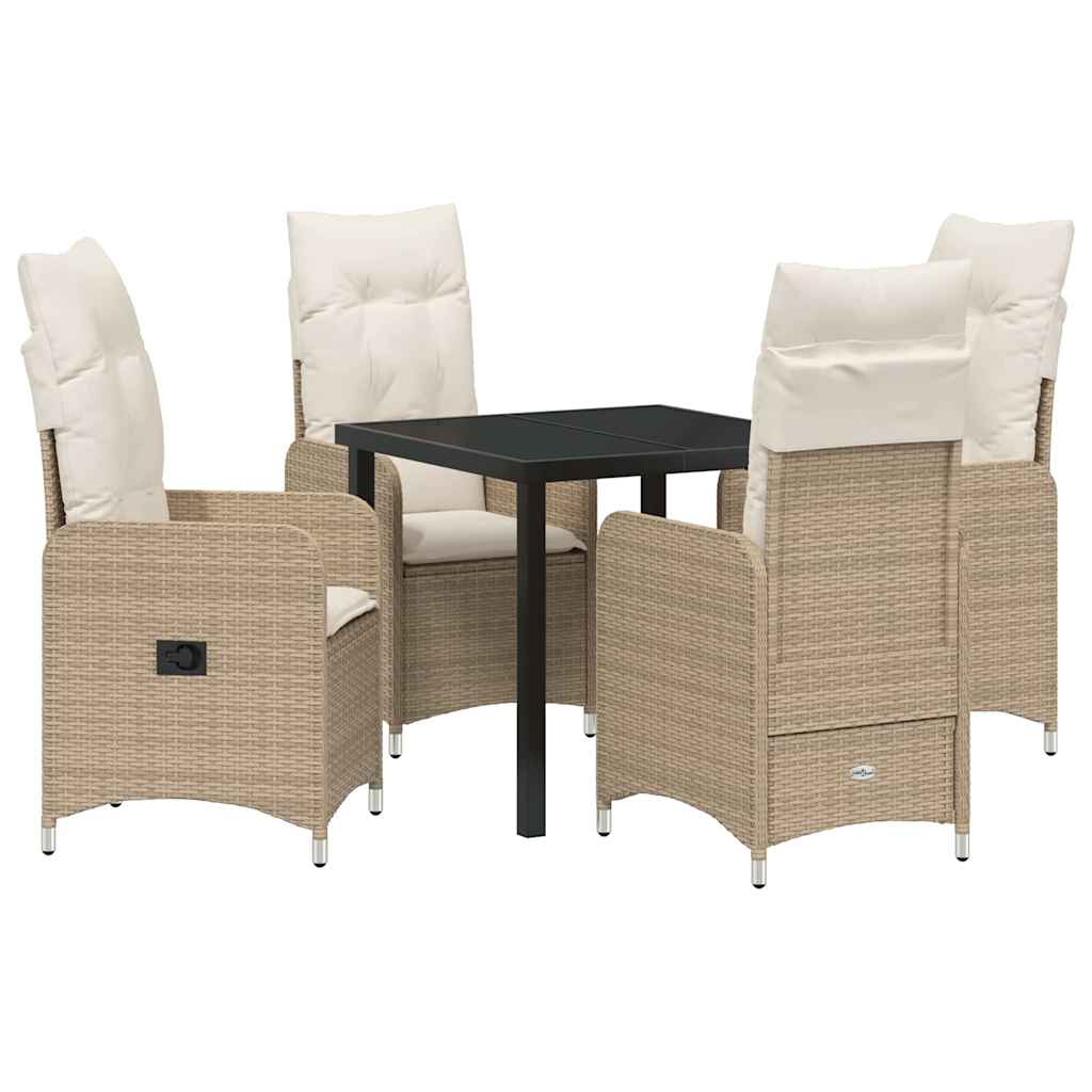 Set da Pranzo per Giardino con cuscino 5 pcs Beige Poly Rattan - homemem39