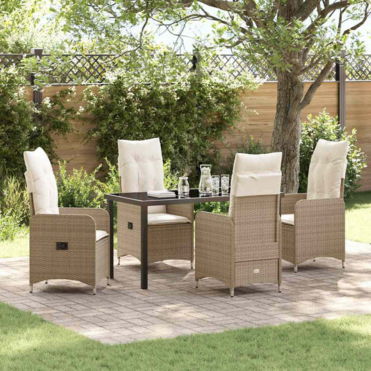 Set da Pranzo per Giardino con cuscino 5 pcs Beige Poly Rattan - homemem39