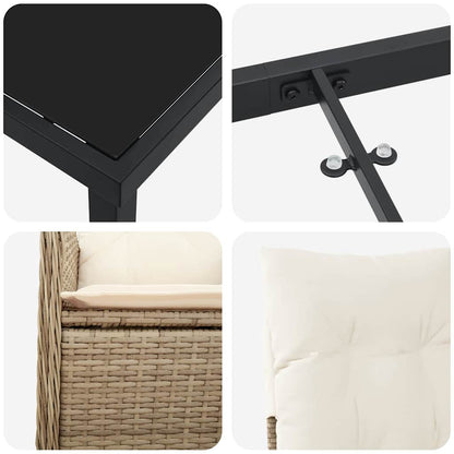 Set da Pranzo per Giardino con cuscino 5 pcs Beige Poly Rattan - homemem39