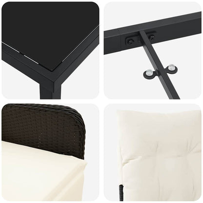 Set da Pranzo per Giardino con cuscino 3 pcs Nero Poly Rattan - homemem39