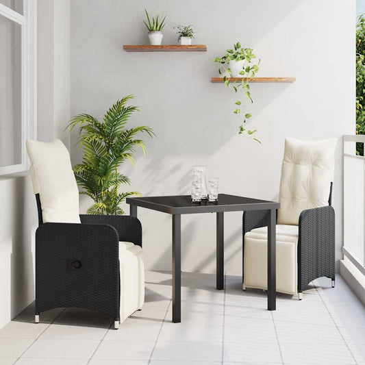 Set da Pranzo per Giardino con cuscino 3 pcs Nero Poly Rattan - homemem39