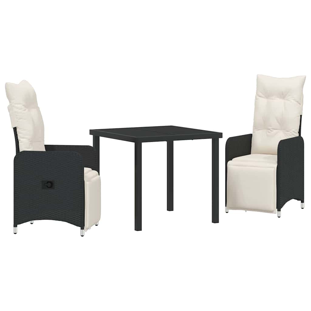 Set da Pranzo per Giardino con cuscino 3 pcs Nero Poly Rattan - homemem39