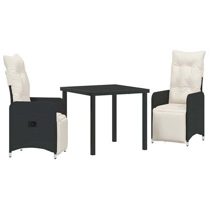 Set da Pranzo per Giardino con cuscino 3 pcs Nero Poly Rattan - homemem39