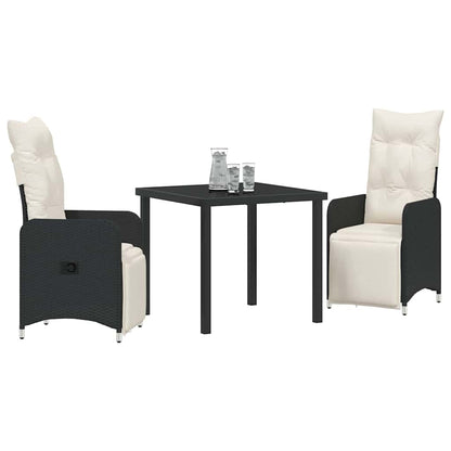 Set da Pranzo per Giardino con cuscino 3 pcs Nero Poly Rattan - homemem39