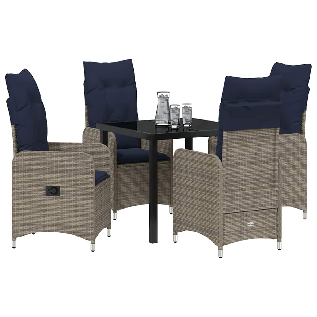Set da Pranzo per Giardino con cuscino 5 pcs Nero Poly Rattan - homemem39