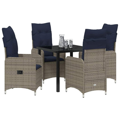 Set da Pranzo per Giardino con cuscino 5 pcs Nero Poly Rattan - homemem39