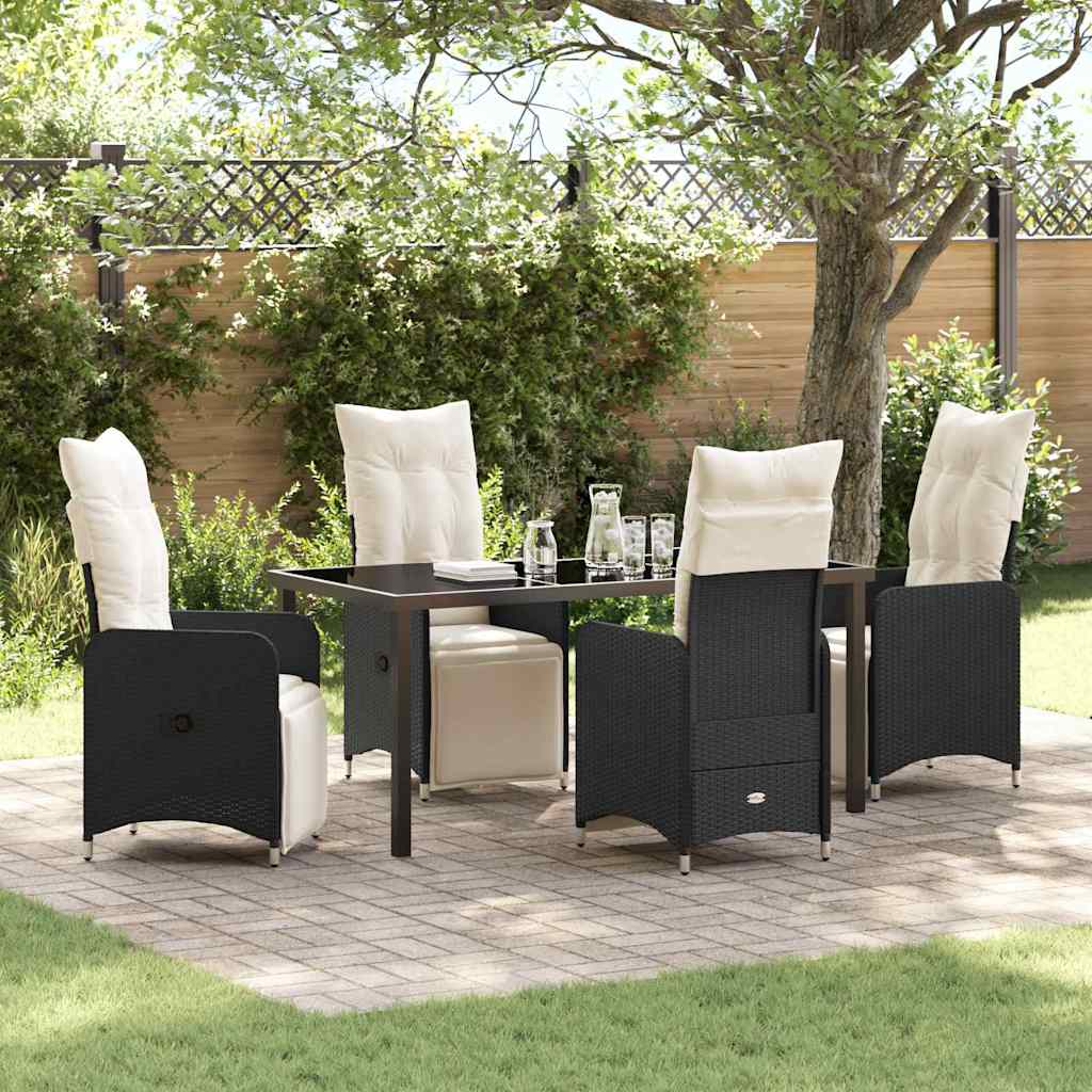 Set da Pranzo per Giardino con cuscino 5 pcs Nero Poly Rattan - homemem39