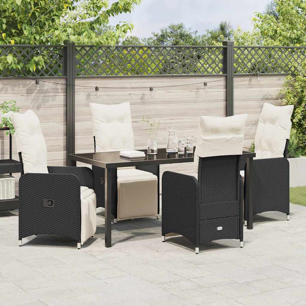 Set da Pranzo per Giardino con cuscino 5 pcs Nero Poly Rattan - homemem39