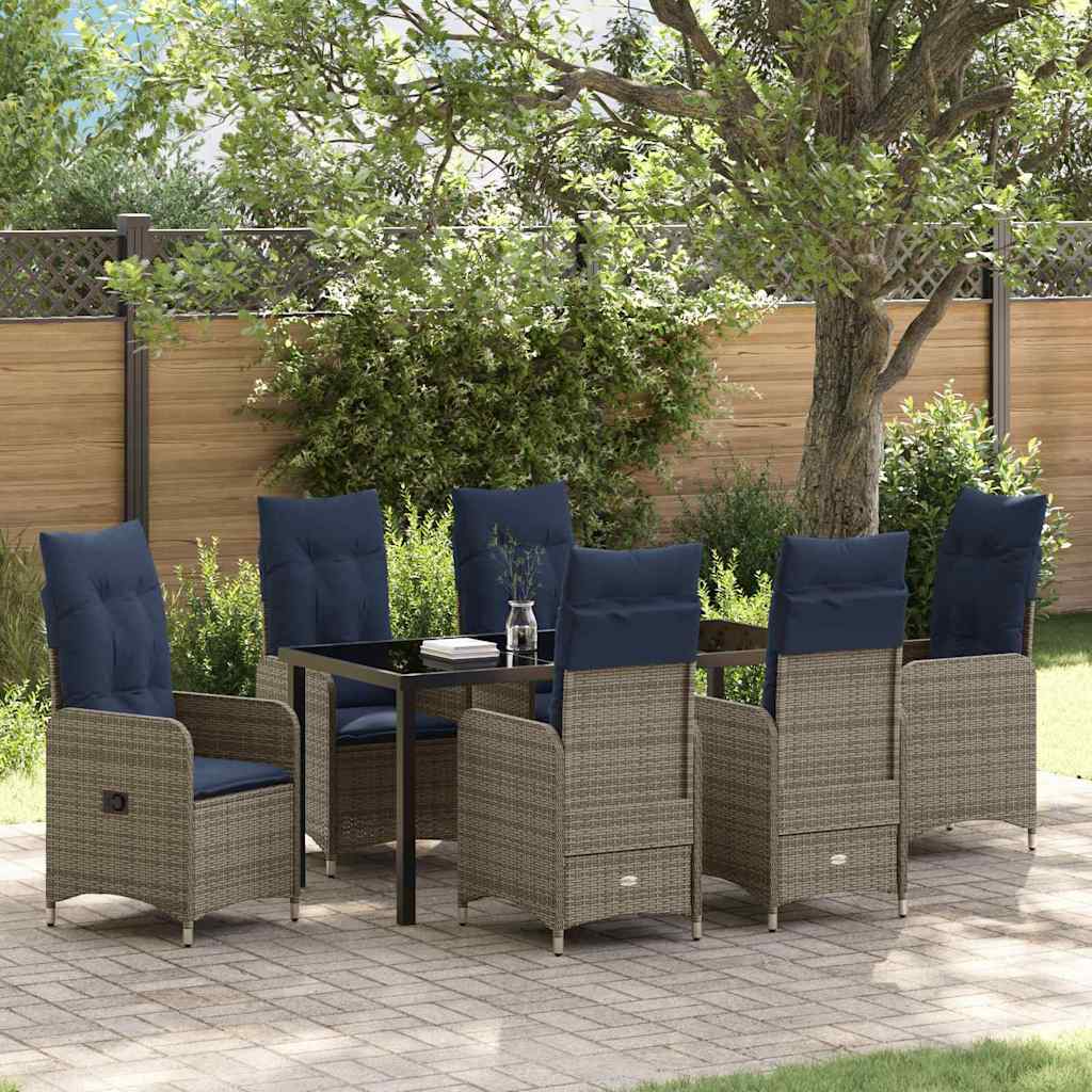 Set da Pranzo per Giardino con cuscino 7 pcs Nero Poly Rattan - homemem39