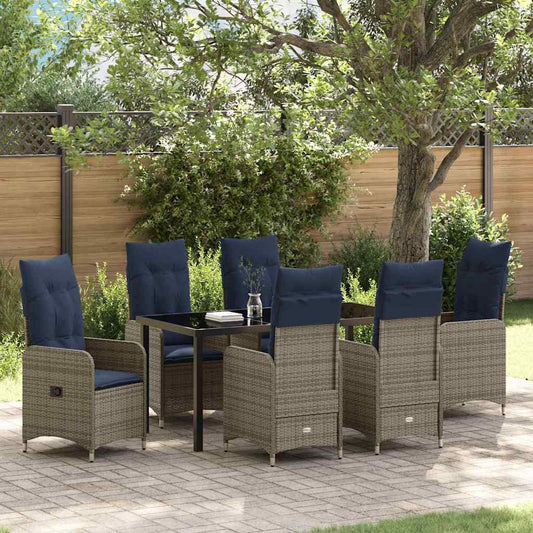 Set da Pranzo per Giardino con cuscino 7 pcs Nero Poly Rattan - homemem39