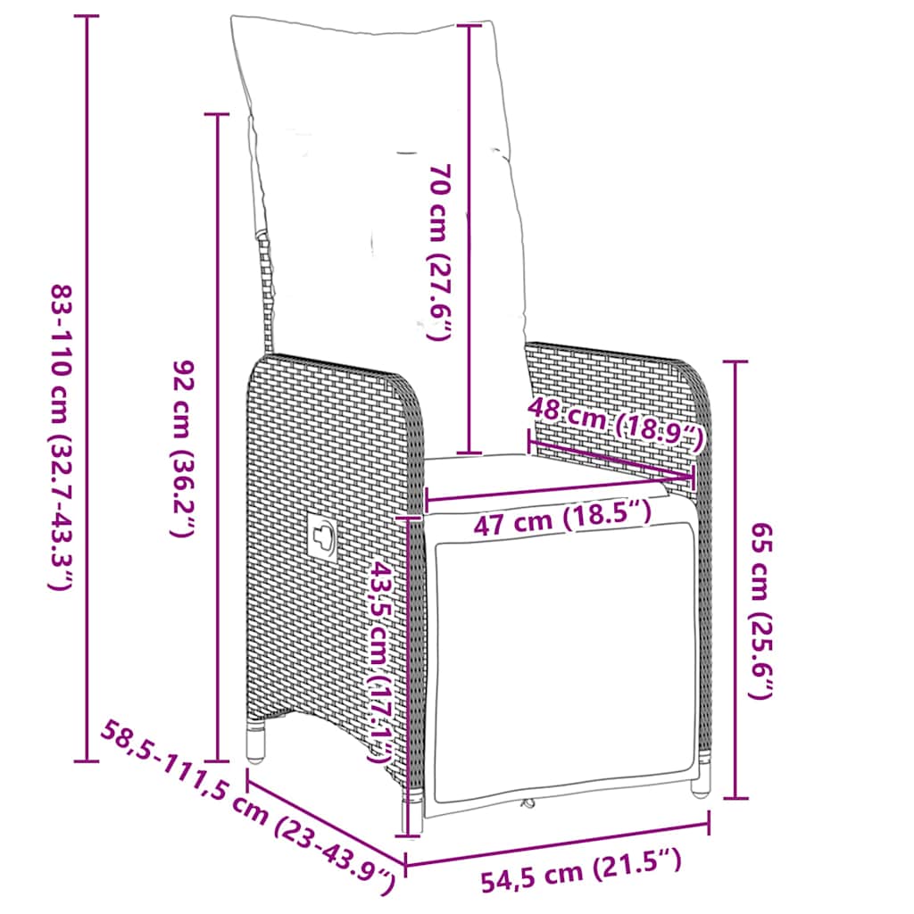 Set da Pranzo per Giardino 3 pcs Marrone Poly Rattan - homemem39