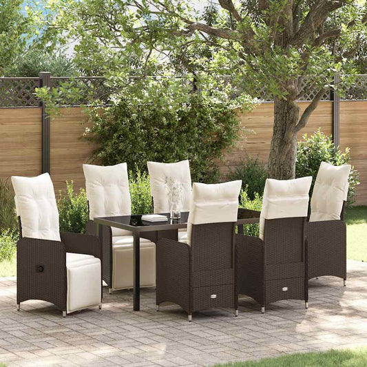 Set da Pranzo per Giardino 7 pcs Marrone Poly Rattan - homemem39