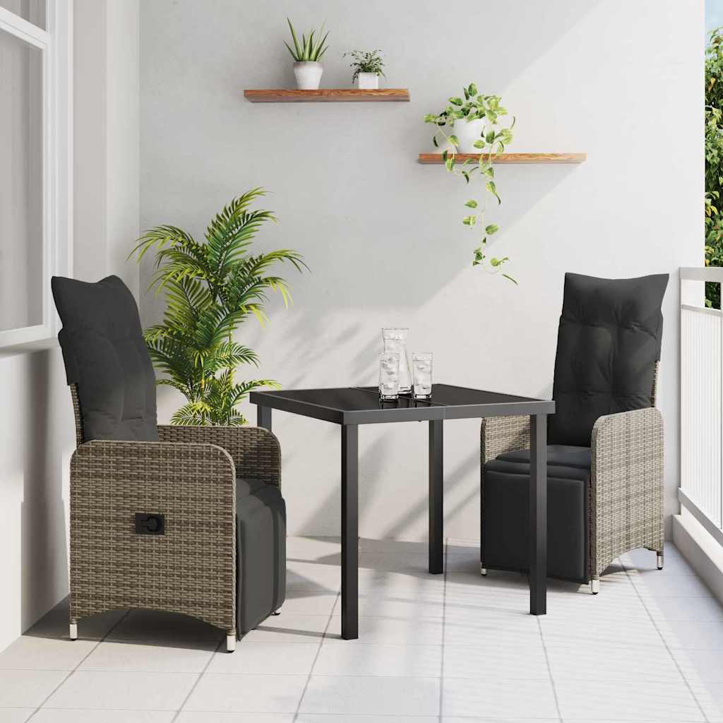 Set da Pranzo per Giardino con cuscino 3 pcs Grigio Poly Rattan - homemem39