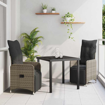 Set da Pranzo per Giardino con cuscino 3 pcs Grigio Poly Rattan - homemem39