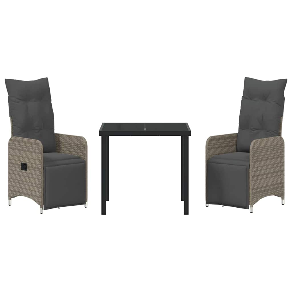 Set da Pranzo per Giardino con cuscino 3 pcs Grigio Poly Rattan - homemem39