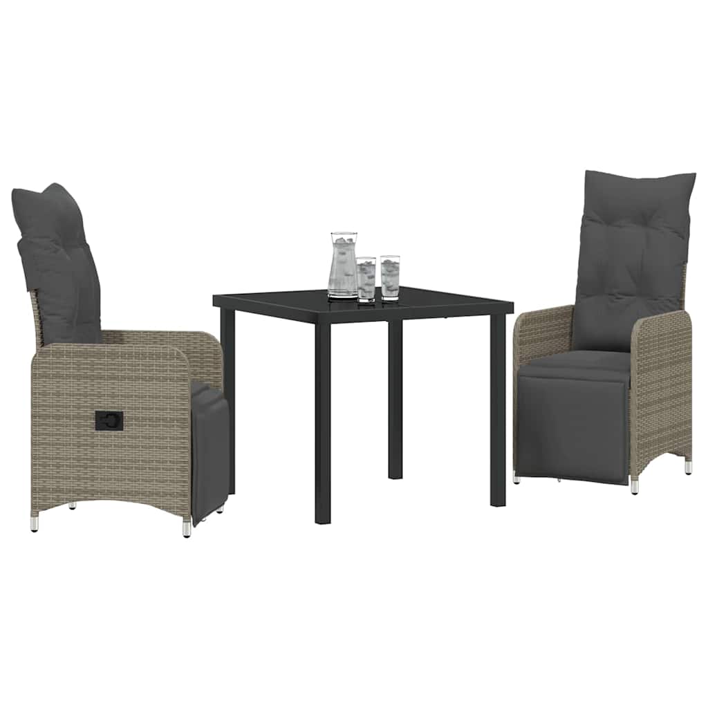 Set da Pranzo per Giardino con cuscino 3 pcs Grigio Poly Rattan - homemem39