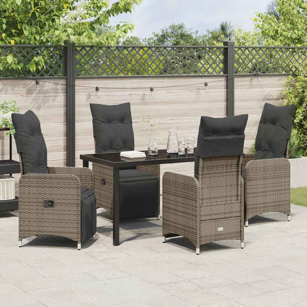 Set da Pranzo per Giardino con cuscino 5 pcs Grigio Poly Rattan - homemem39
