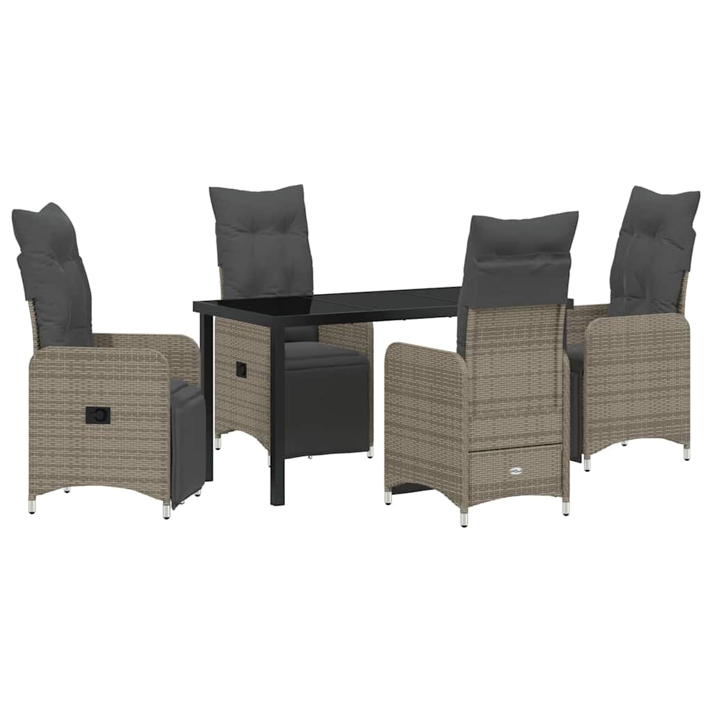 Set da Pranzo per Giardino con cuscino 5 pcs Grigio Poly Rattan - homemem39