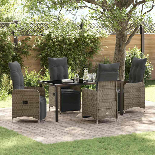 Set da Pranzo per Giardino con cuscino 5 pcs Grigio Poly Rattan - homemem39