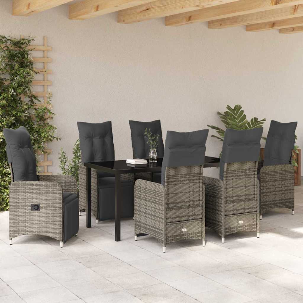 Set da Pranzo per Giardino con cuscino 7 pcs Grigio Poly Rattan - homemem39