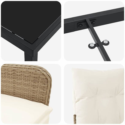 Set da Pranzo per Giardino con cuscino 3 pcs Beige Poly Rattan - homemem39