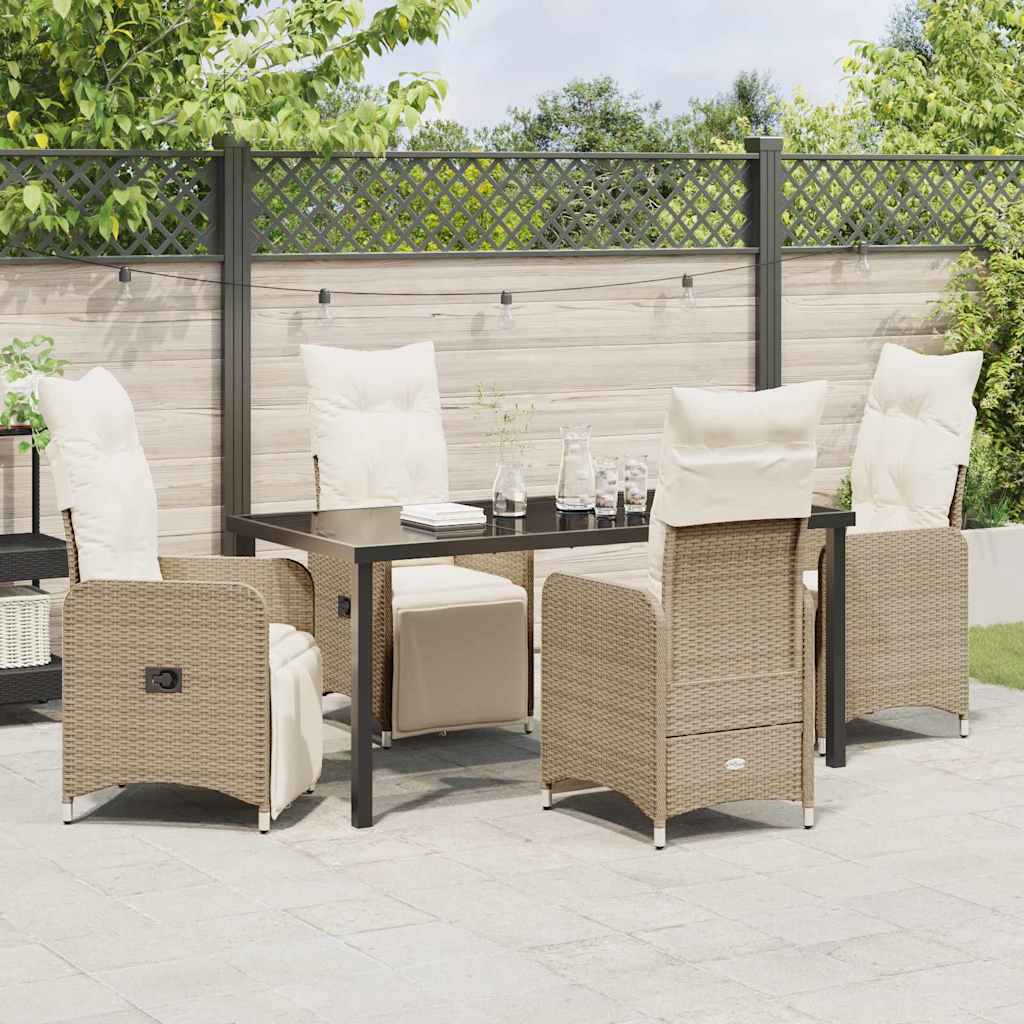 Set da Pranzo per Giardino con cuscino 5 pcs Beige Poly Rattan - homemem39