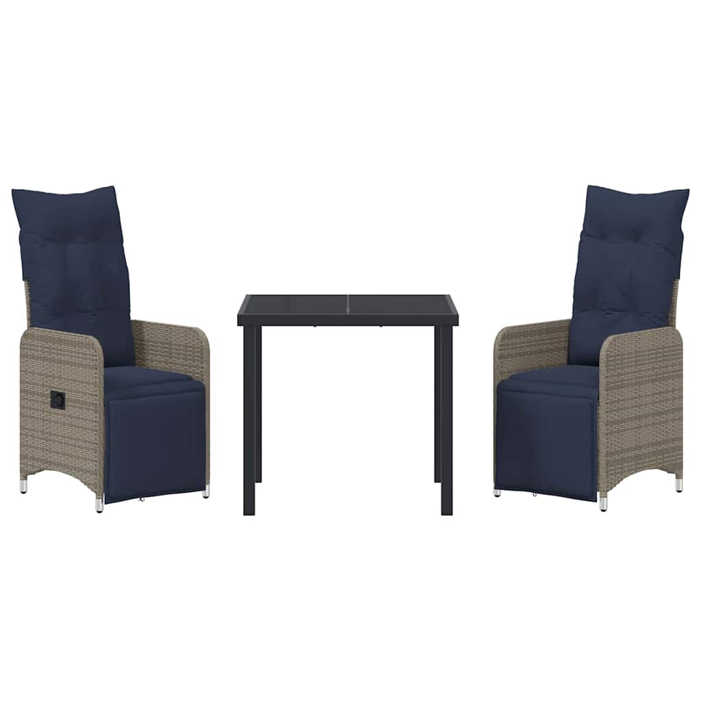 Set da Pranzo per Giardino 3 pcs Grigio polyrattan - homemem39