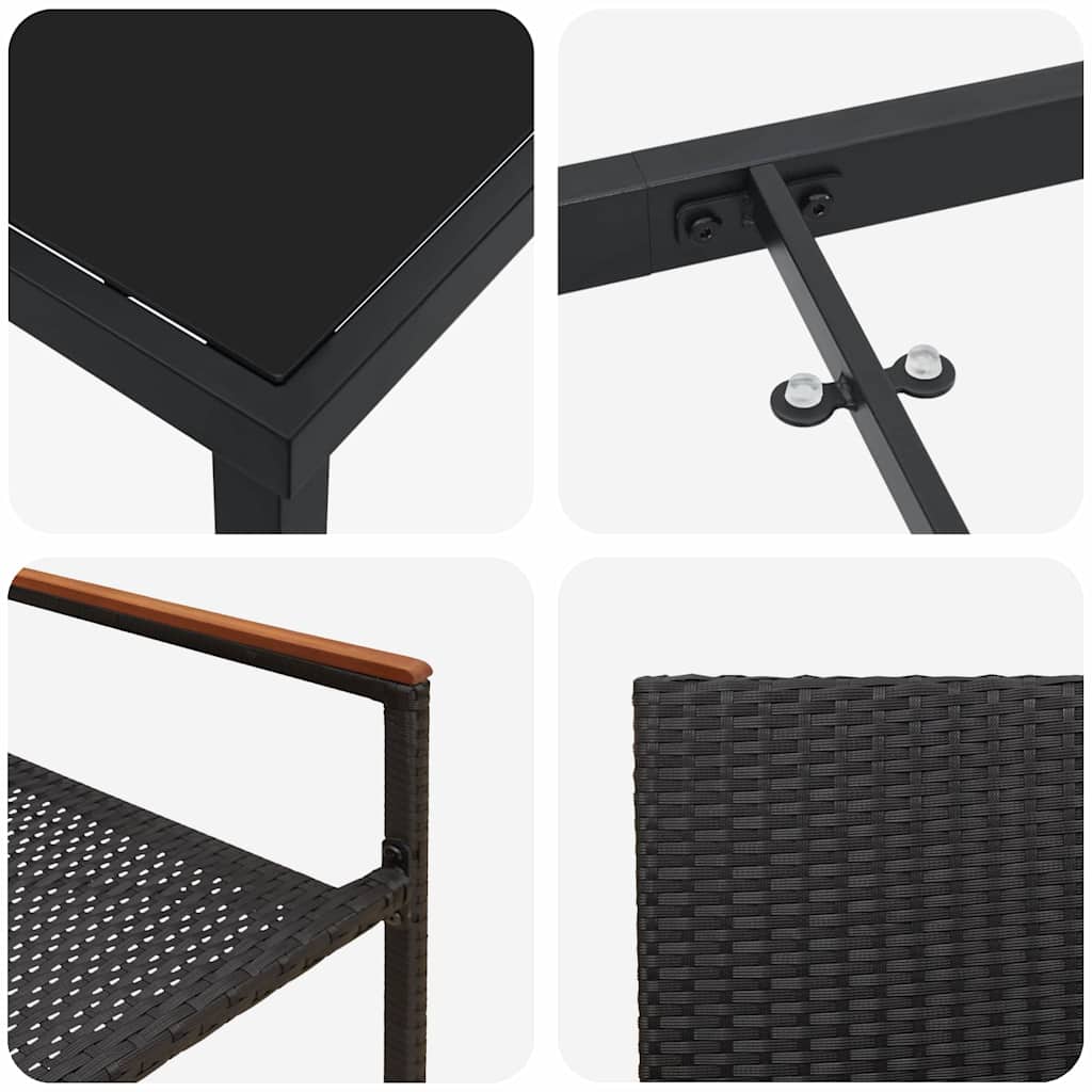 Set da Pranzo per Giardino 3 pcs Nero Poly Rattan - homemem39