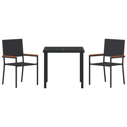 Set da Pranzo per Giardino 3 pcs Nero Poly Rattan - homemem39
