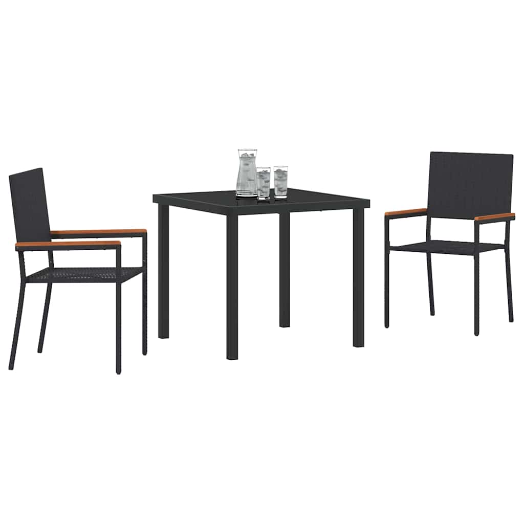Set da Pranzo per Giardino 3 pcs Nero Poly Rattan - homemem39