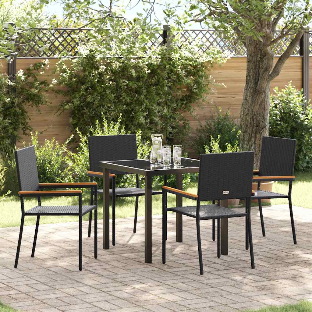 Set da Pranzo per Giardino 5 pcs Nero Poly Rattan - homemem39