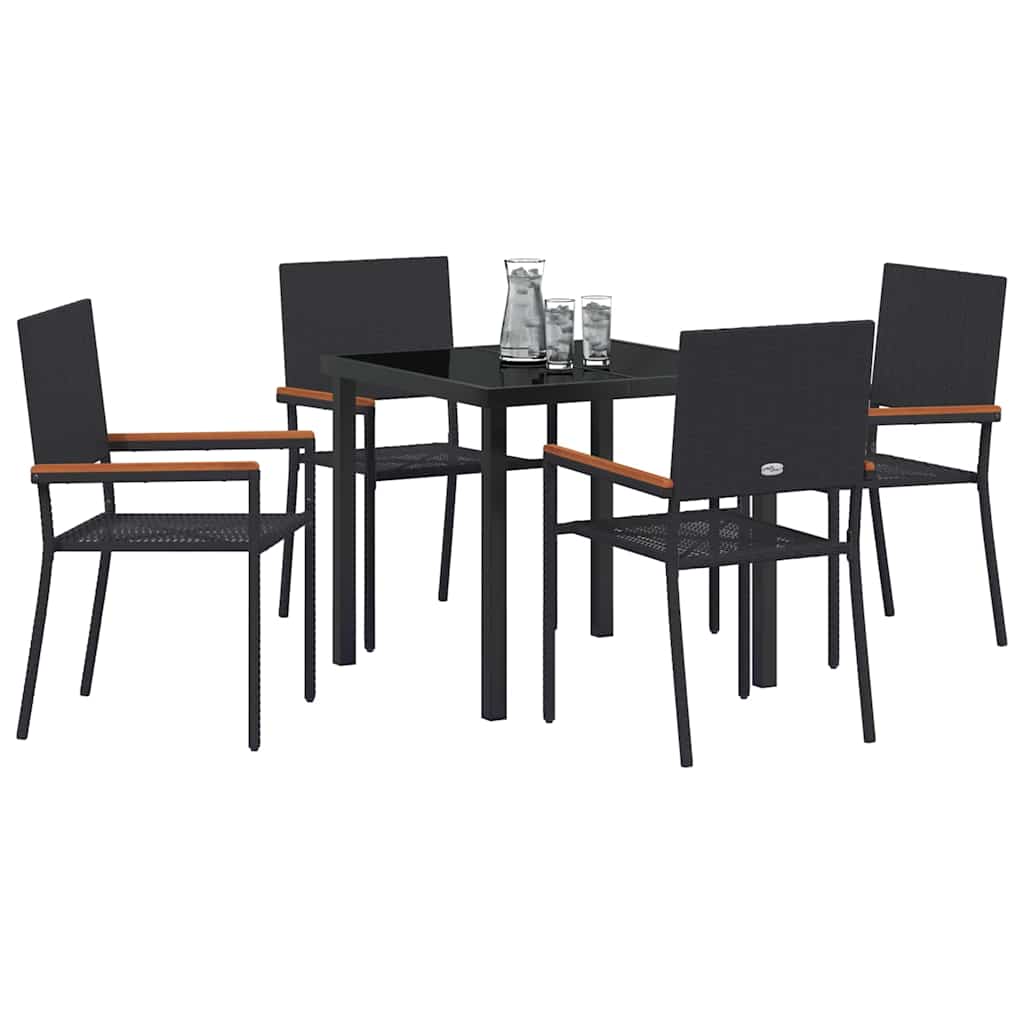Set da Pranzo per Giardino 5 pcs Nero Poly Rattan - homemem39