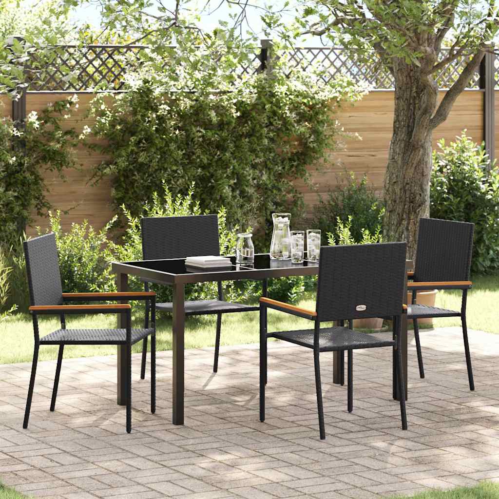 Set da Pranzo per Giardino 5 pcs Nero Poly Rattan - homemem39