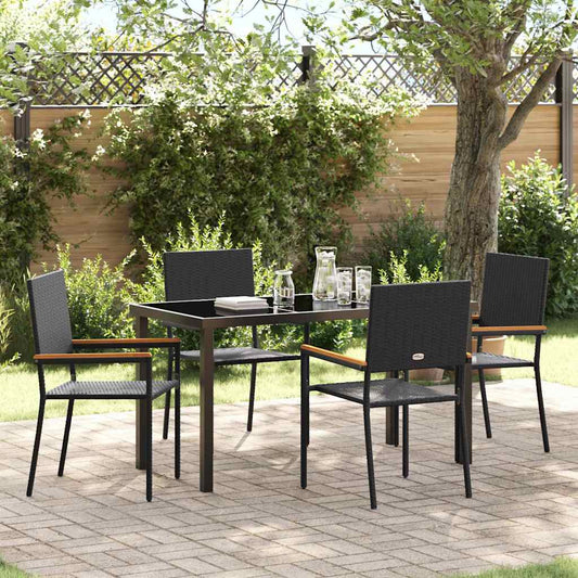 Set da Pranzo per Giardino 5 pcs Nero Poly Rattan - homemem39