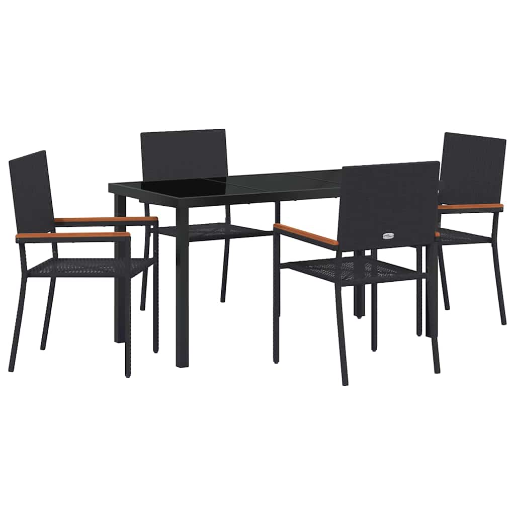 Set da Pranzo per Giardino 5 pcs Nero Poly Rattan - homemem39