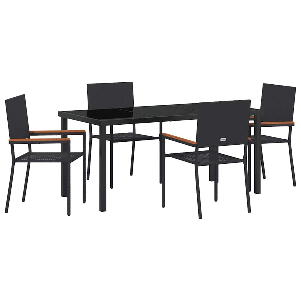 Set da Pranzo per Giardino 5 pcs Nero Poly Rattan - homemem39