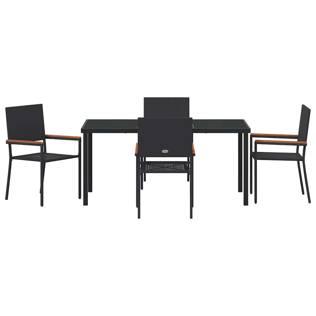 Set da Pranzo per Giardino 5 pcs Nero Poly Rattan - homemem39