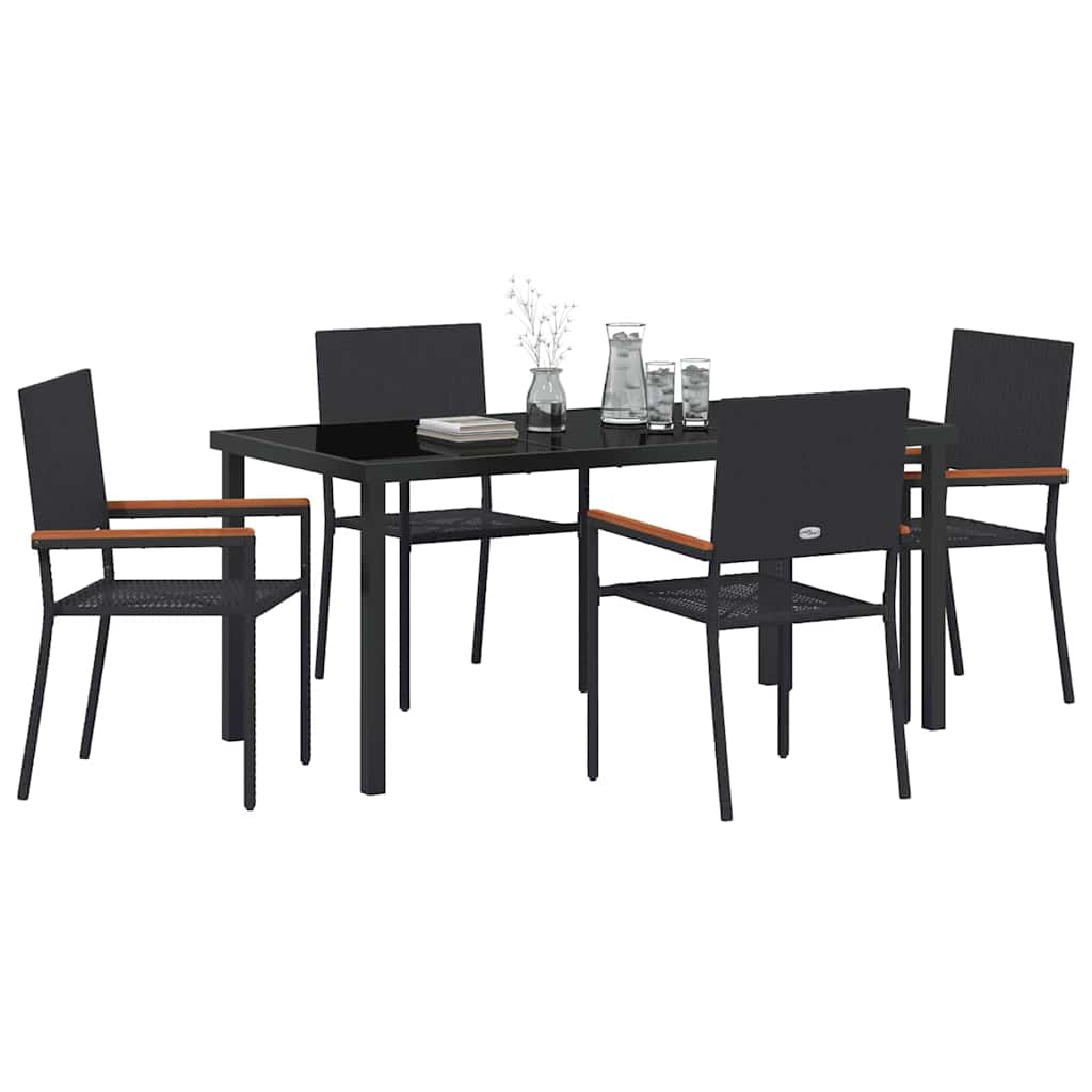 Set da Pranzo per Giardino 5 pcs Nero Poly Rattan - homemem39
