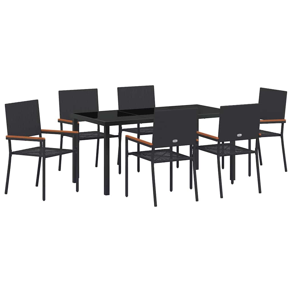 Set da Pranzo per Giardino 7 pcs Nero Poly Rattan - homemem39