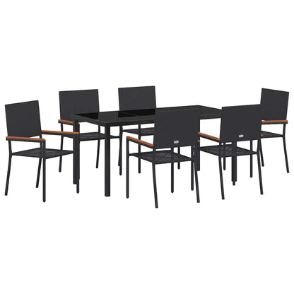 Set da Pranzo per Giardino 7 pcs Nero Poly Rattan - homemem39