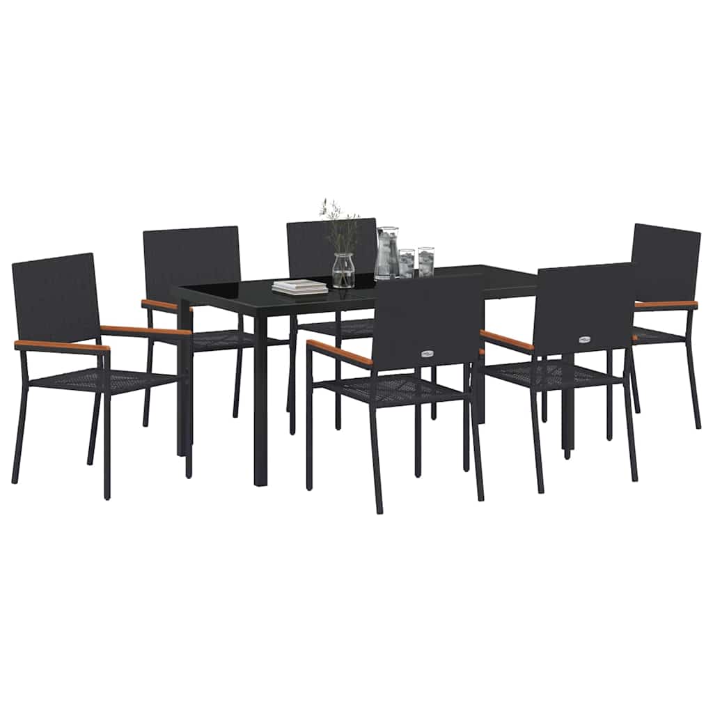 Set da Pranzo per Giardino 7 pcs Nero Poly Rattan - homemem39