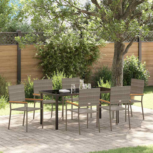 Set da Pranzo per Giardino 7 pcs Grigio Poly Rattan - homemem39