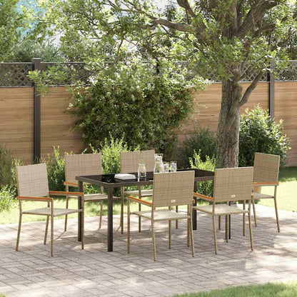 Set da Pranzo per Giardino 7 pcs Beige Poly Rattan - homemem39