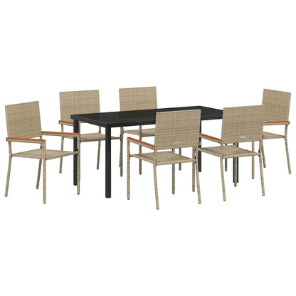 Set da Pranzo per Giardino 7 pcs Beige Poly Rattan - homemem39