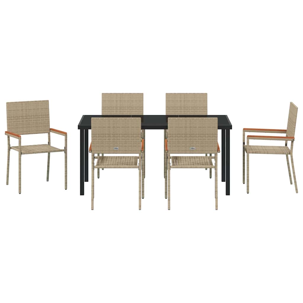 Set da Pranzo per Giardino 7 pcs Beige Poly Rattan - homemem39