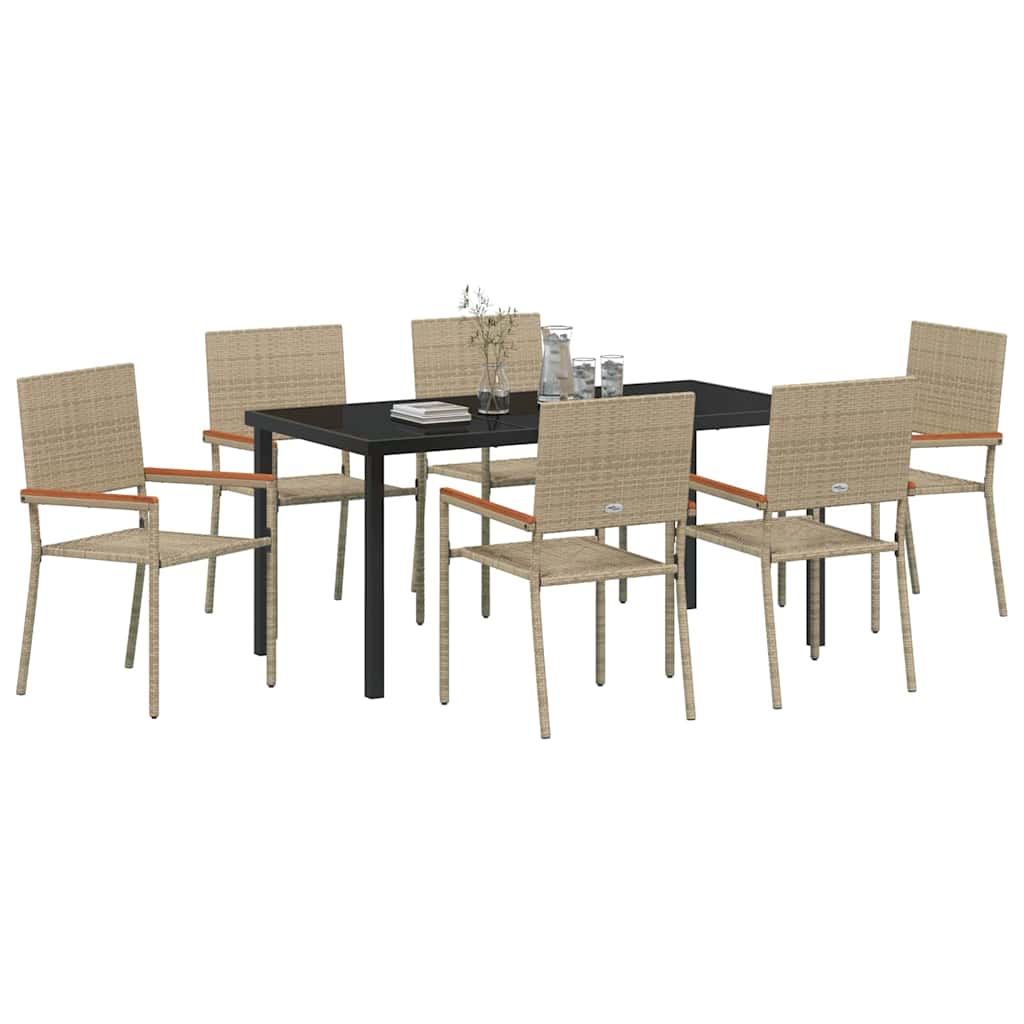 Set da Pranzo per Giardino 7 pcs Beige Poly Rattan - homemem39