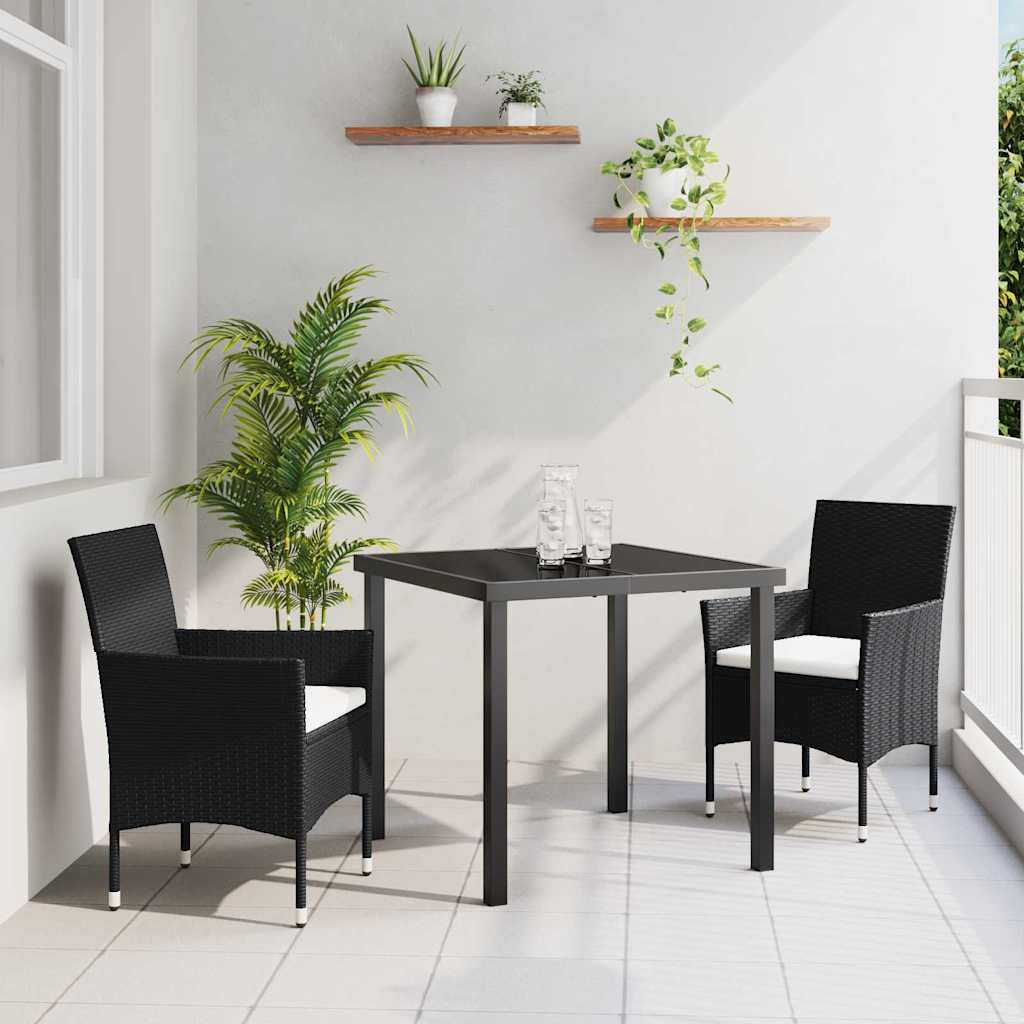 Set da Pranzo per Giardino con cuscino 3 pcs Nero Poly Rattan - homemem39