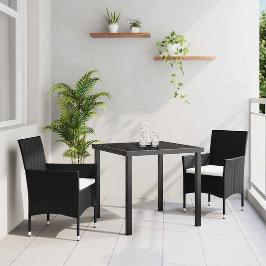 Set da Pranzo per Giardino con cuscino 3 pcs Nero Poly Rattan - homemem39