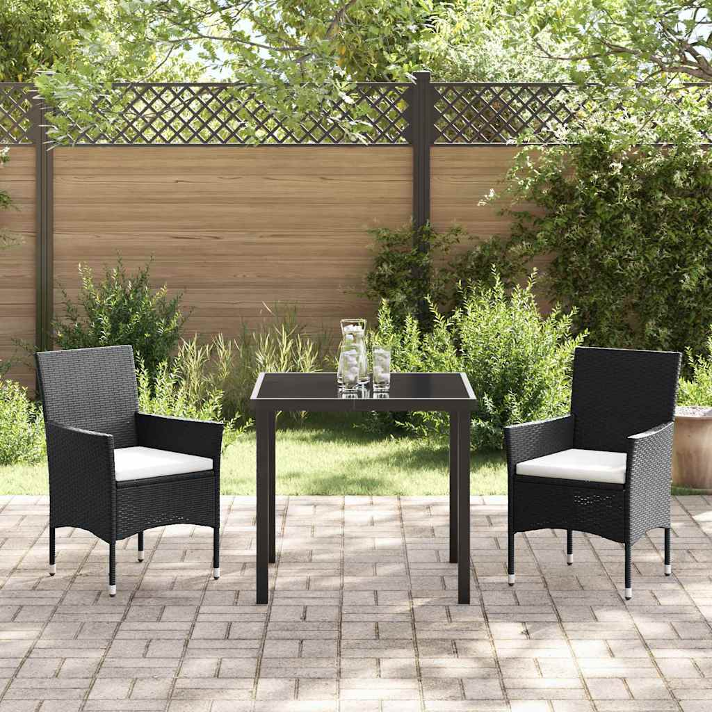 Set da Pranzo per Giardino con cuscino 3 pcs Nero Poly Rattan - homemem39