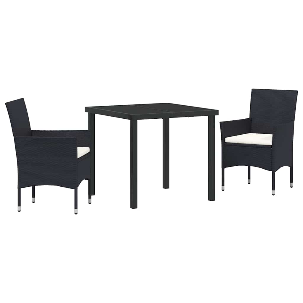 Set da Pranzo per Giardino con cuscino 3 pcs Nero Poly Rattan - homemem39